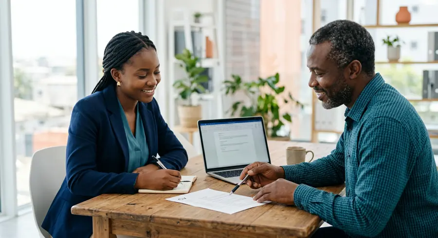 A job seeker reviewing their CV with a career mentor